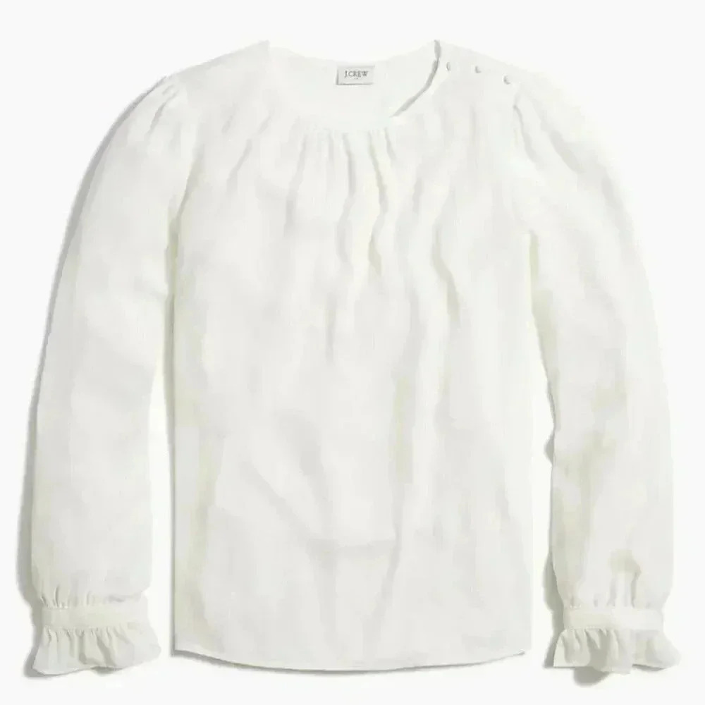 NWT J.Crew Factory Ivory Ruffle Button-Neck Blouse - Picture 2 of 10
